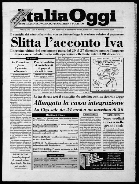 Italia oggi : quotidiano di economia finanza e politica